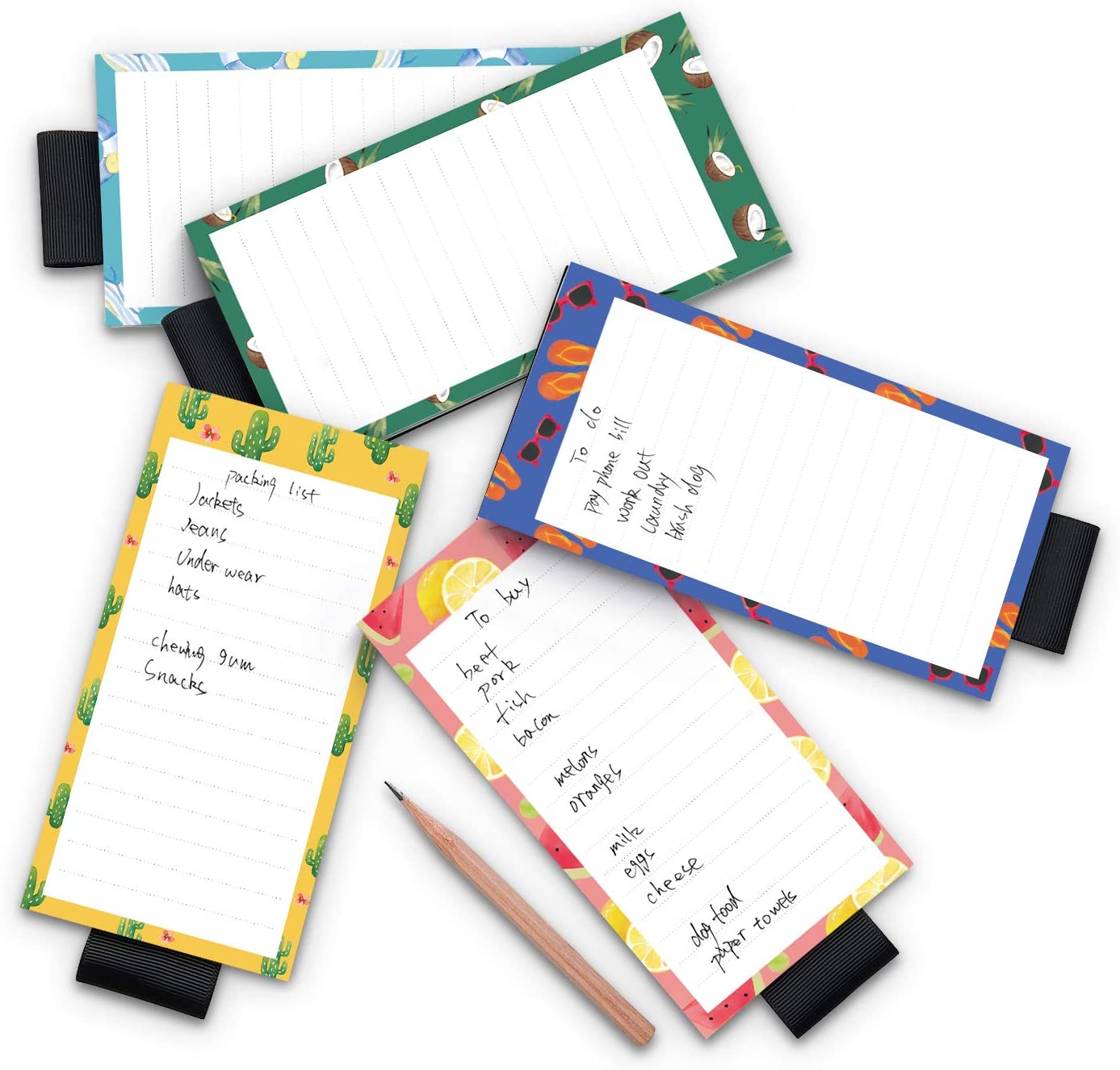 5 Pack Notepads for Fridge with Pen Holder Full Back